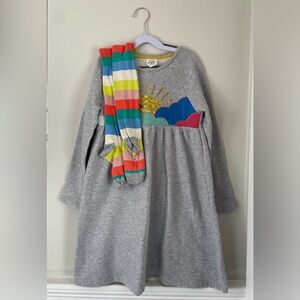 Mini Boden Sequin Appliqué Sunshine Sweatshirt Dress and Matching Tights 9-10